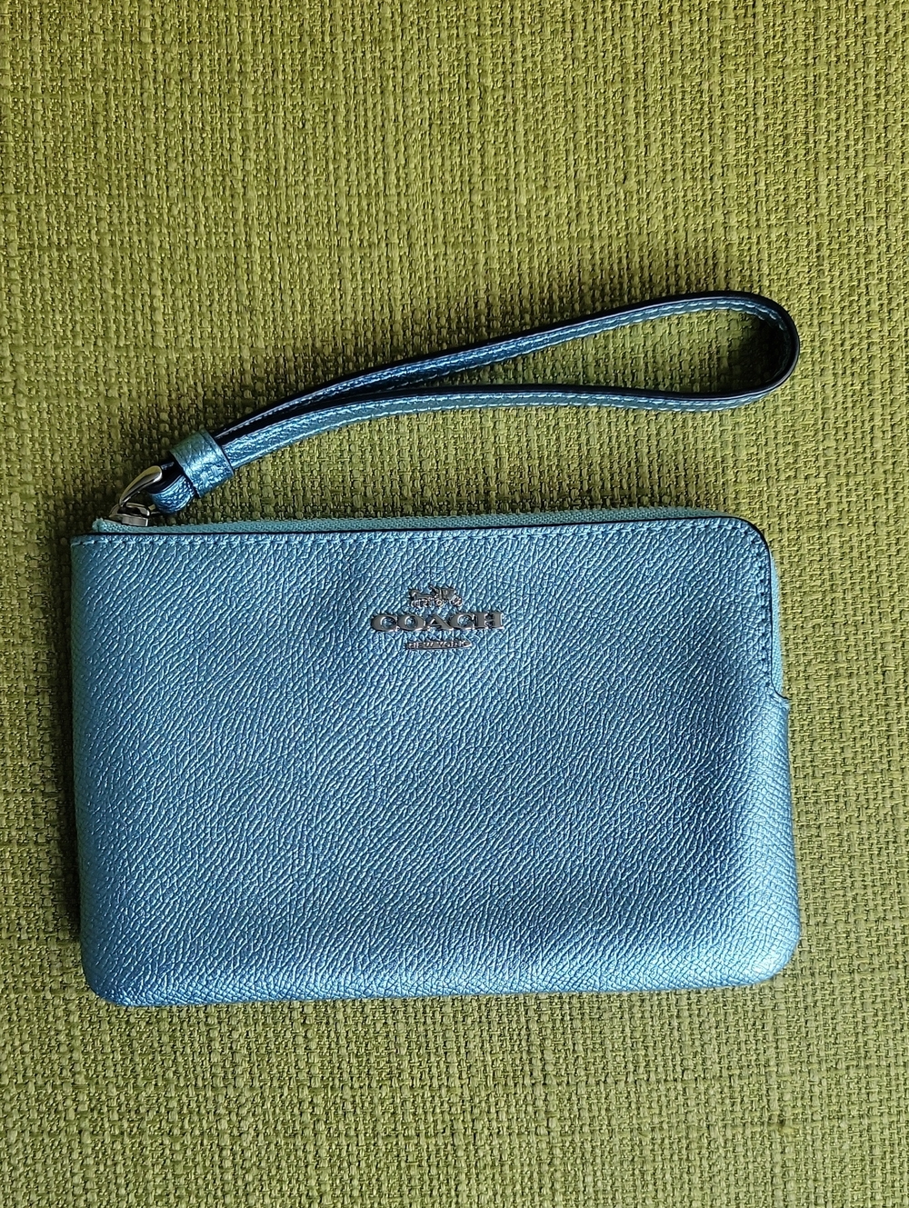 Coach Metallic Teal Leather Wristlet